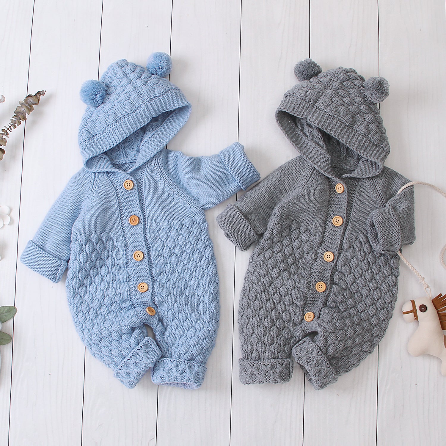 Knitted Baby Bear Hooded Jumpsuit