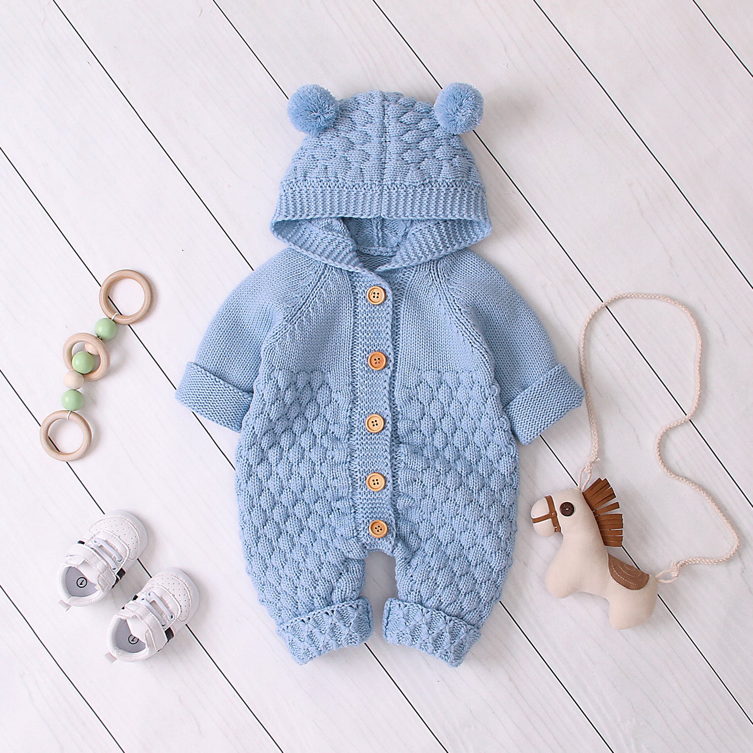 Knitted Baby Bear Hooded Jumpsuit