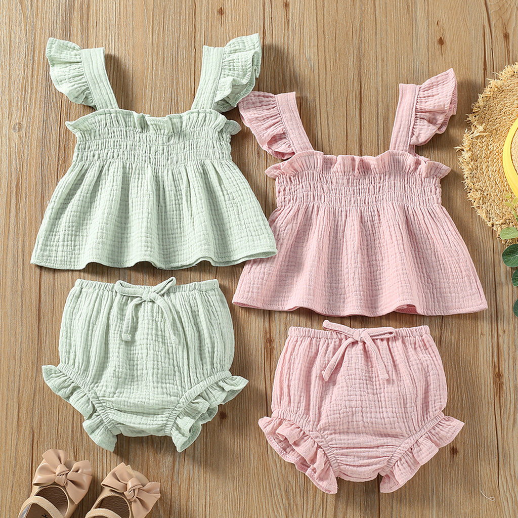 Muslin Ruffle Tank Top and Bloomer Matching Set for Baby Girls