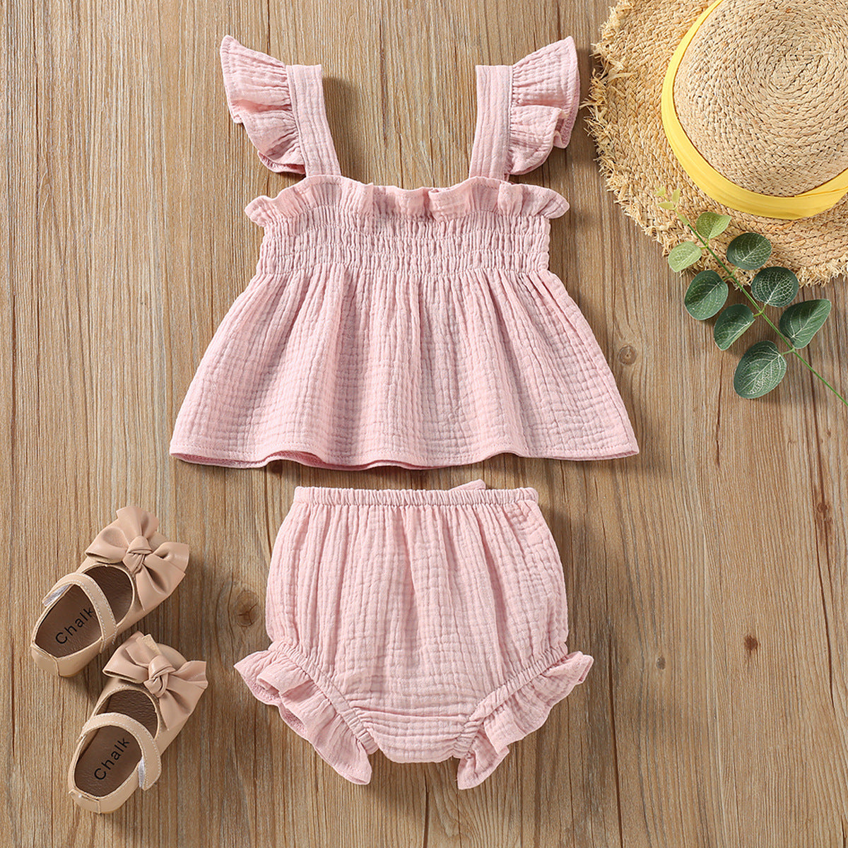 Muslin Ruffle Tank Top and Bloomer Matching Set for Baby Girls