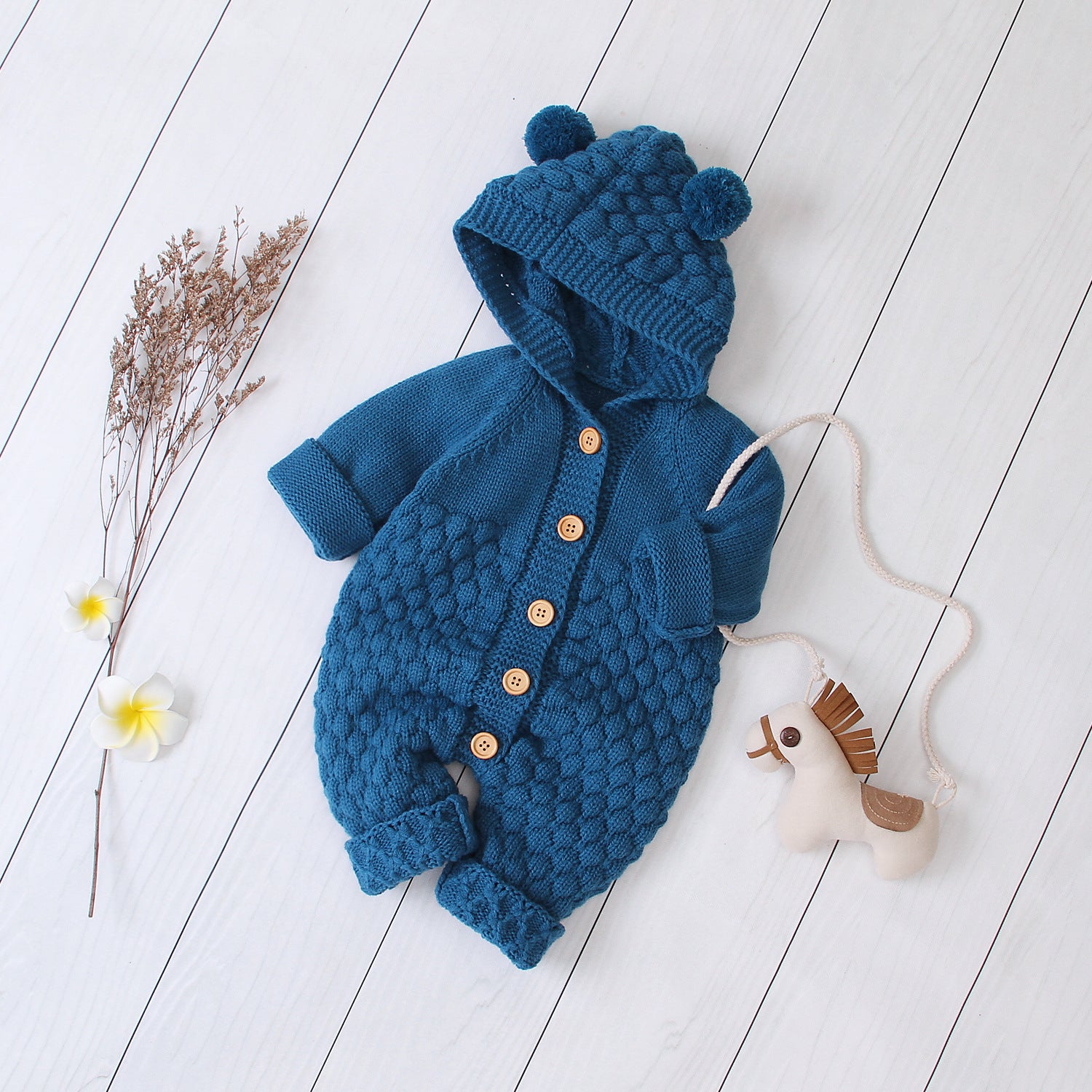 Knitted Baby Bear Hooded Jumpsuit