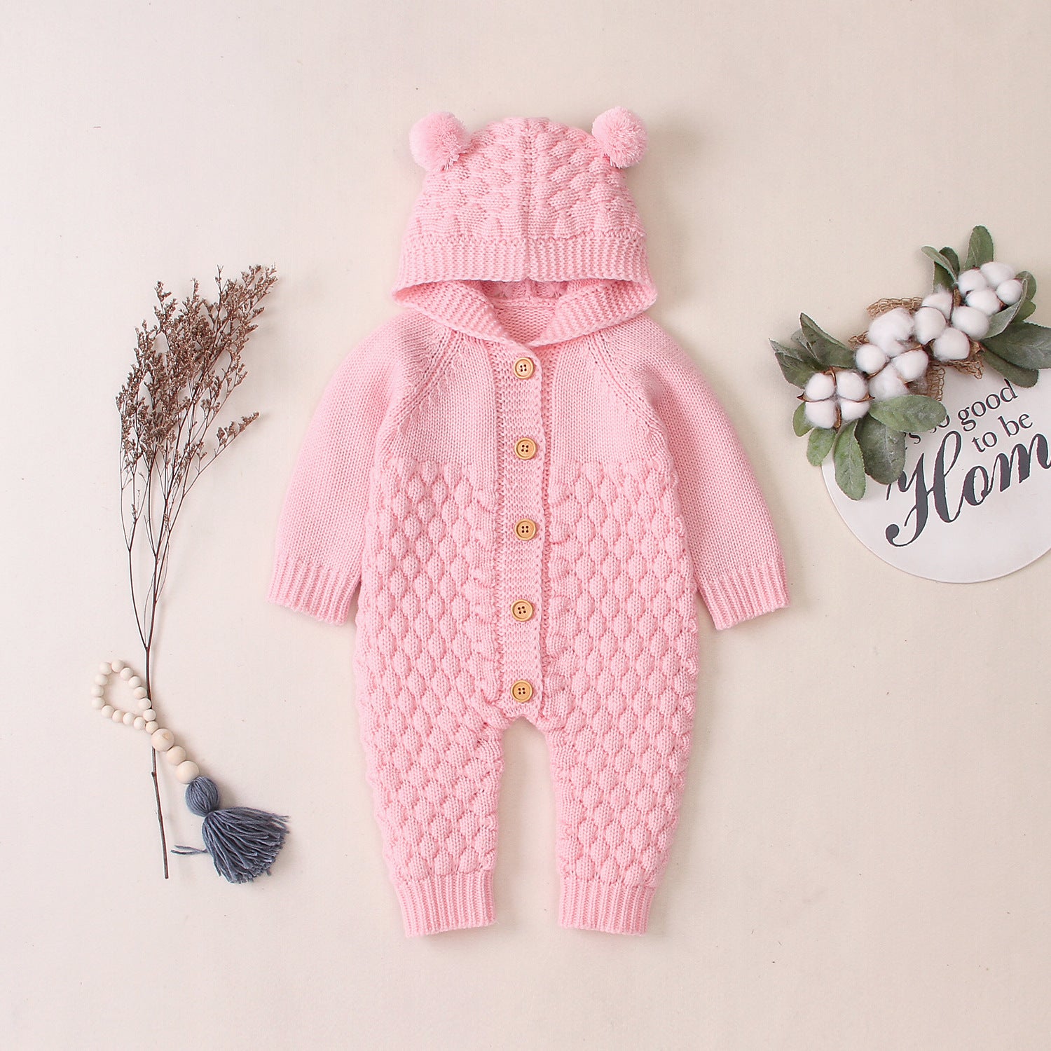 Knitted Baby Bear Hooded Jumpsuit