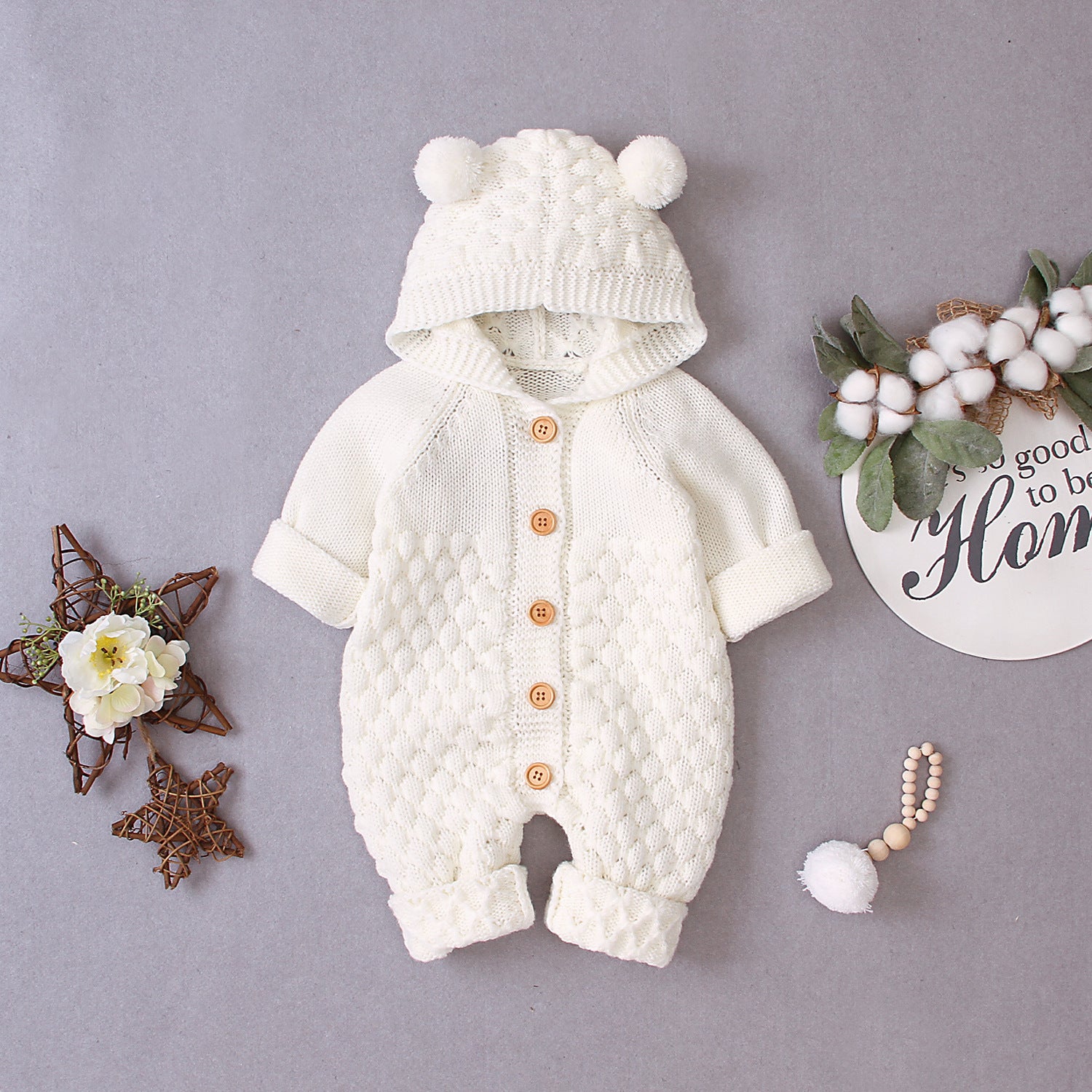 Knitted Baby Bear Hooded Jumpsuit