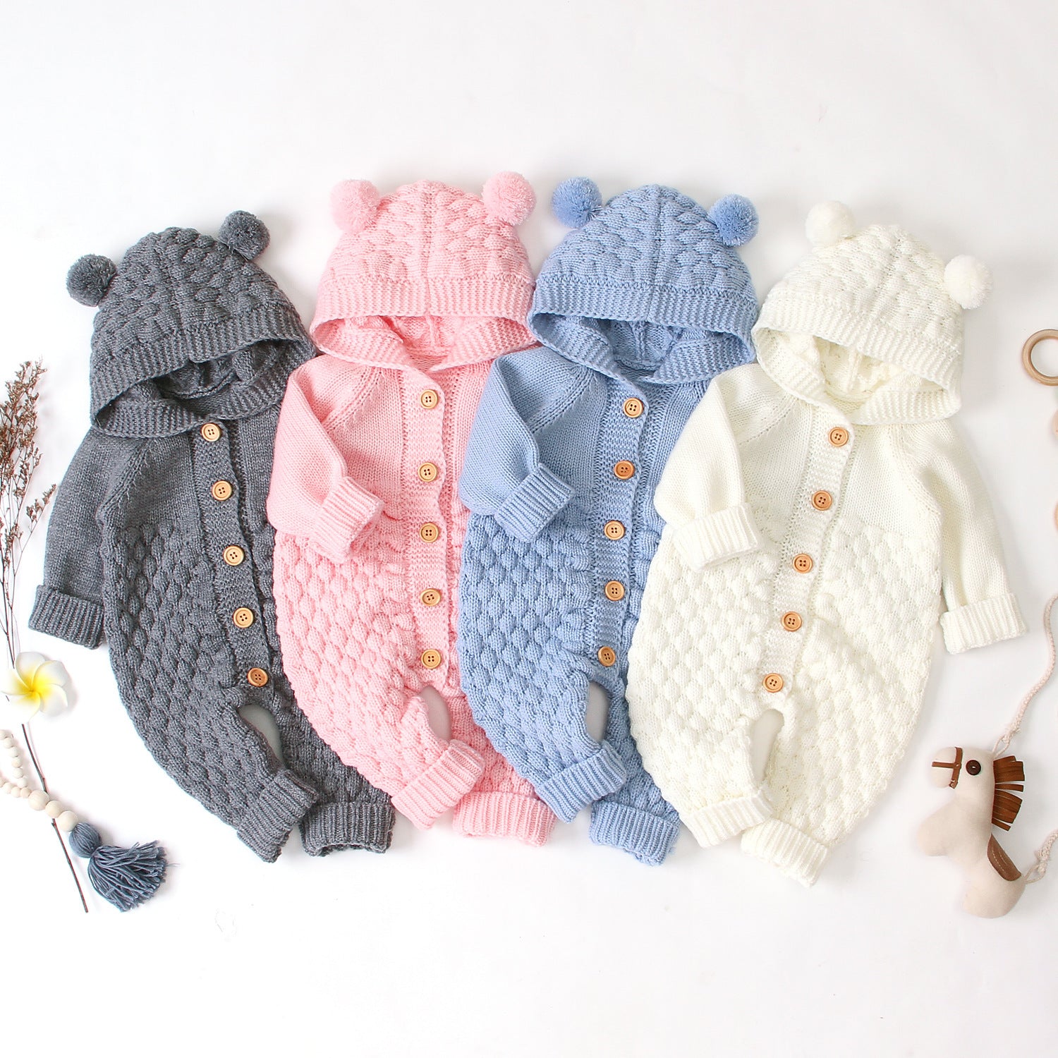 Knitted Baby Bear Hooded Jumpsuit