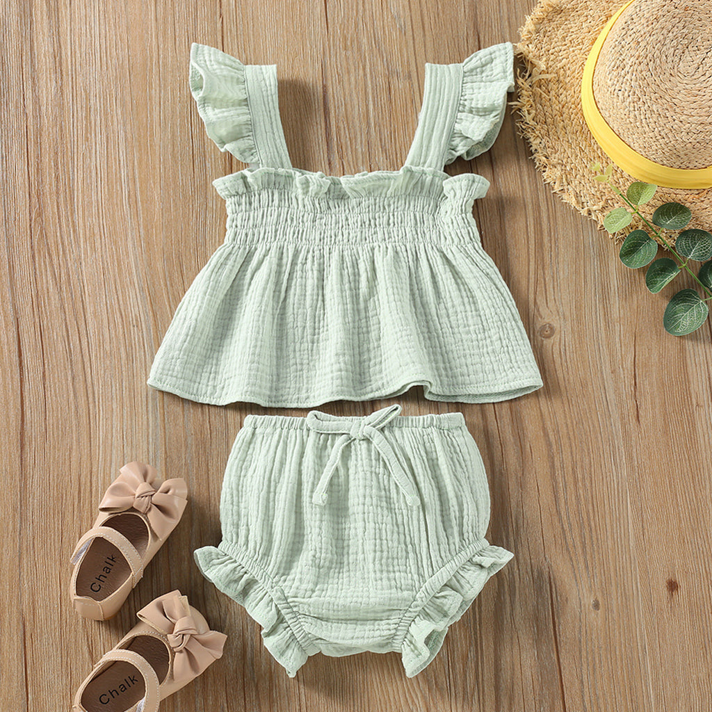 Muslin Ruffle Tank Top and Bloomer Matching Set for Baby Girls
