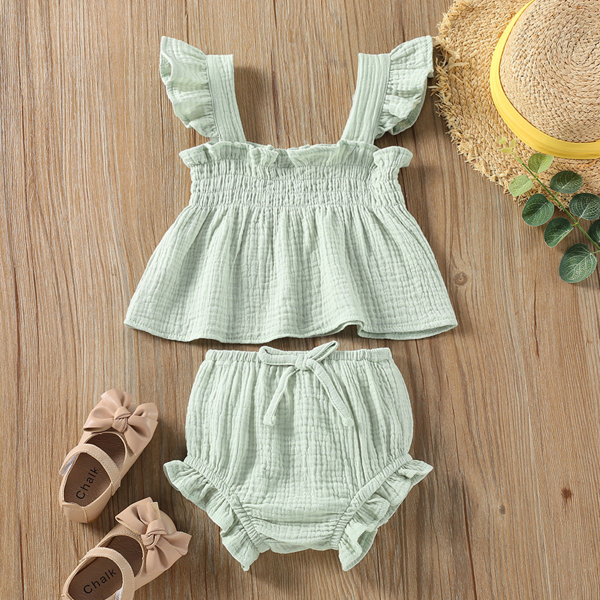 Muslin Ruffle Tank Top and Bloomer Matching Set for Baby Girls