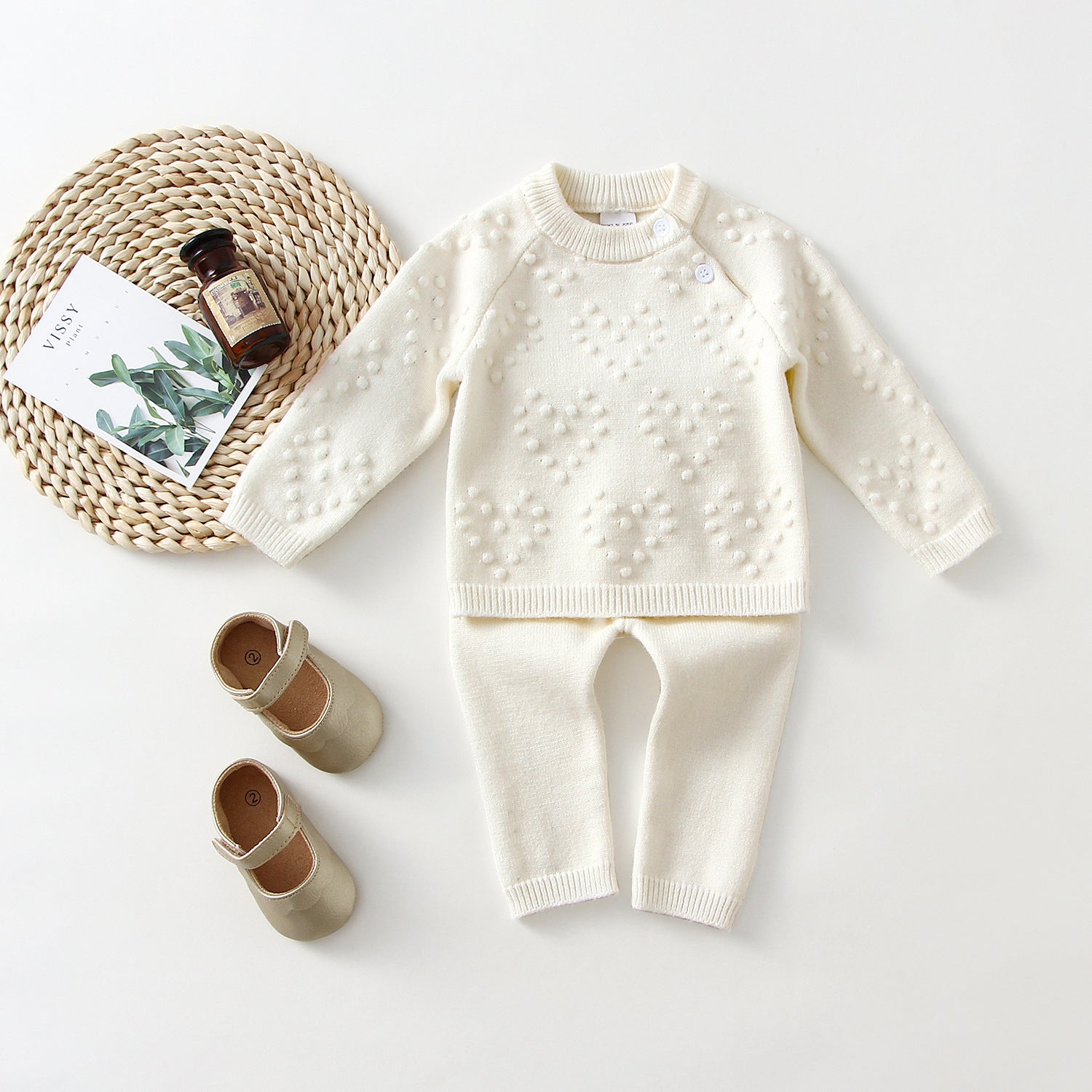 Knitted Heart Sweater and Legging Set for Girls