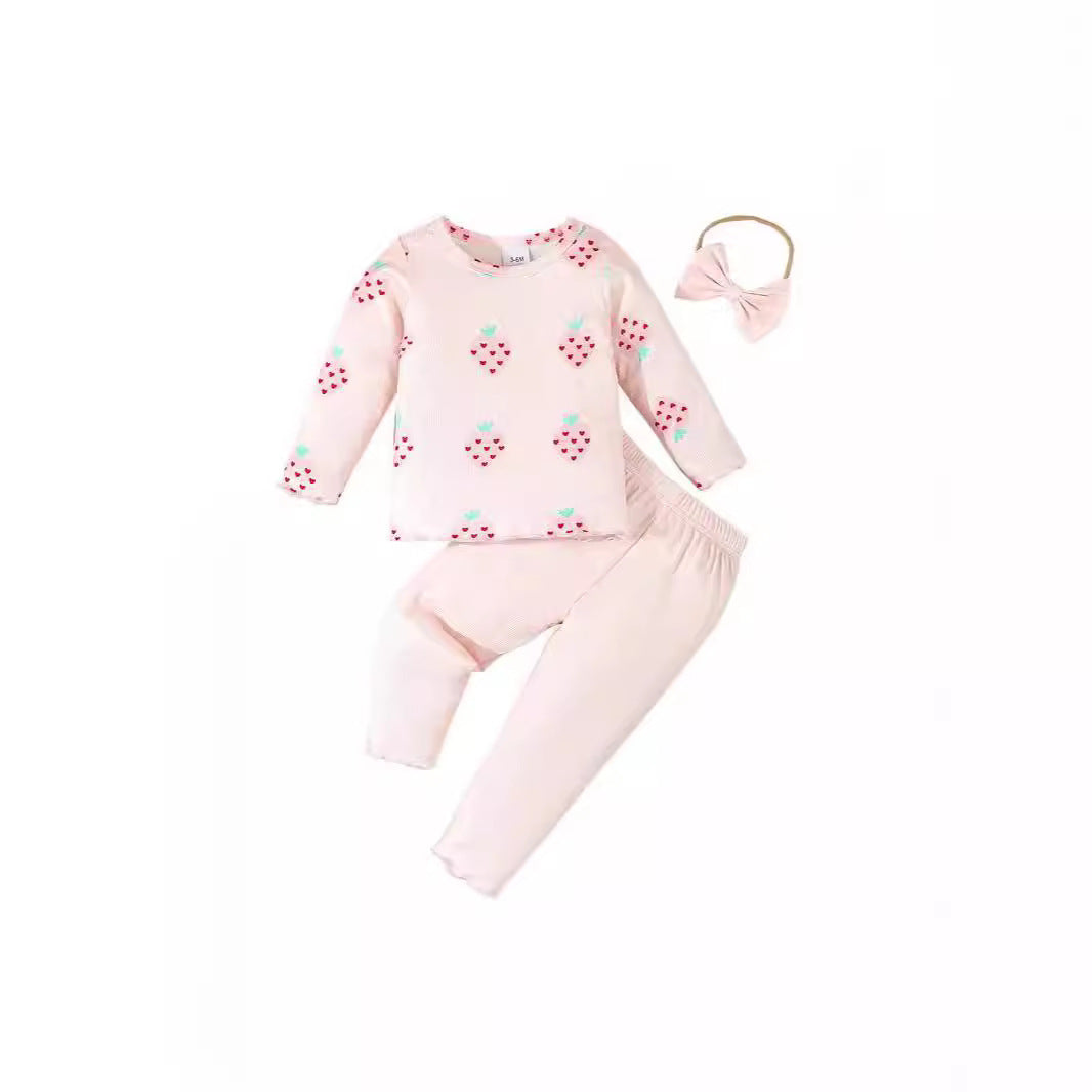 Strawberry Long Sleeve Top Set for Baby Girls
